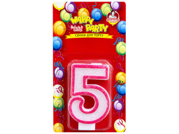 Свічка для торта Помічниця Happy Party, рожева глазур, цифра 5, 7,5 см