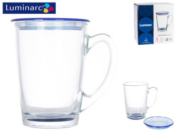 Чашка стеклянная Luminarc New Morning Blue с крышкой 320мл 14309