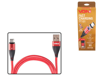 Кабель магнитный VOIN USB - Type C 3А, 2m, red (быстрая зарядка/передача данных)