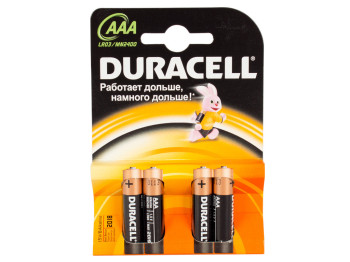 Батарейка алкалиновая Duracell, 1.5V, AAA, LR03 (цена за упаковку 4шт, 1 лист)