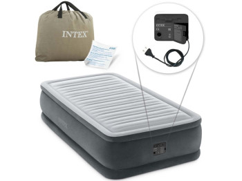 Надувне ліжко Intex 64412, Dura-Beam deluxe, вбудований електронасос, 191×99×46см, колір сірий
