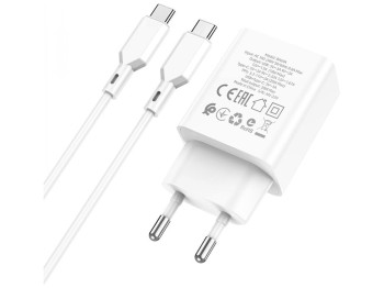 Мережевий зарядний пристрій Borofone BA69A Resource PD20W+QC3.0 Type-C to Type-C Колір Бiлий