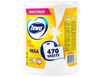 Полотенца бумажные Zewa Mega Roll, целлюлоза, 2 слоя, 470 отрывов, цвет белый