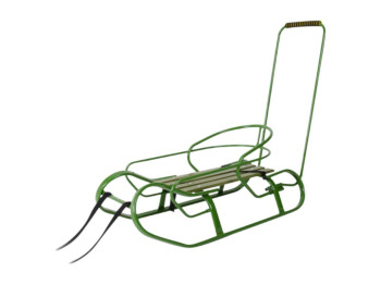 Санки детские с ручкой-толкателем Экспресс, хаки, со спинкой и цветным сиденьем