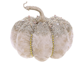 Новорічний декор Гарбуз з оксамитовим покриттям і декором зі страз, колір - ніжний рожевий, 19см