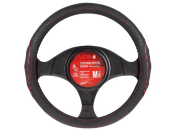 Чехол для руля VLOD-L282 L (39-41см) черно-красный БО перфорированная кожа