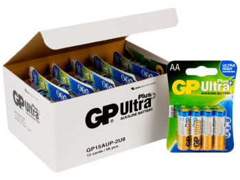 Батарейка алкалінова GP Ultra Plus Alkaline, 1.5V, AA, LR6 (ціна за упак. 96шт, 12 аркушів по 8шт)