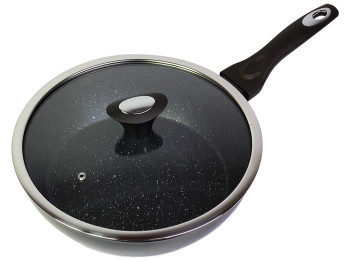 Сотейник Kamille з антипригарним покриттям Black marble з алюмінію з кришкою D28см