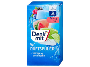Туалетный блок Denkmit Fruity Trio, защита от налета и запаха, 3 шт., 115 мл.