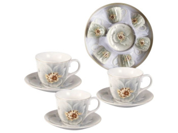 Сервиз чайный S&T Жасмин 12 предметов, чашки 230 мл, блюдца 14 см, цвет белый с цветочным узором