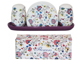 Набір для солі та перцю з серветницею на керамічній підставці Квітковий шовк