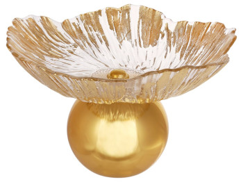 Фруктовница на круглой ножке Gold Flower, стекло и металл, 25,5х16,5см, цвет золотой