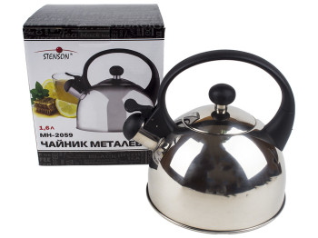 Чайник металлический Stenson с крышкой-свистком на носик, с одинарным дном 21х18х20см 1,6л