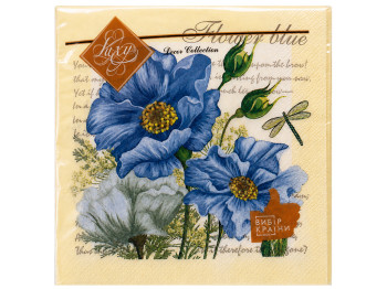 Серветки паперові тришарові Luxy Квіткова блакить, 33×33 см, 18 шт