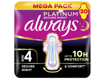 Прокладки Always Ultra Platinum Secure Night, размер 4, ночные, с крылышками, 6 капель, 30шт