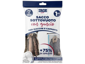 Пакет-чехол вакуумный Irge Casa, для верхней одежды, с крючком, полиэтилен, 70х140см