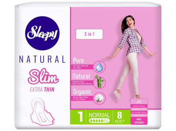 Прокладки гігієнічні ультратонкі Sleepy Natural Extra thin normal 5крапель 8шт