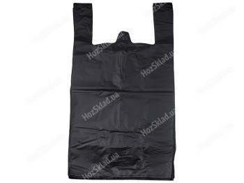 Кулек с ручками типа майка Черный без рисунка (50шт) 1000гр 40х60см