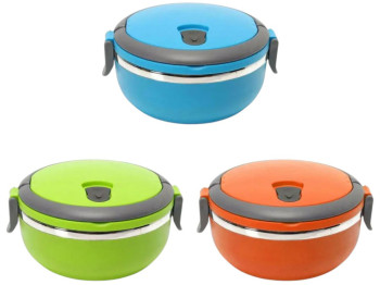 Ланч-бокс термос, нержавіюча сталь, пластик, 700мл, 14,5×9,5см (ціна за 1шт)