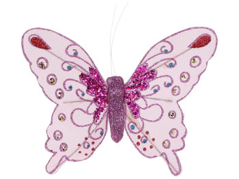 Декоративная бабочка на клипсе, 14см, цвет – розовый