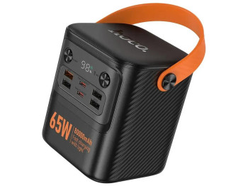 Power Bank Hoco J152 Pro Tough, PD65W, 80000mAh, фонарь, проводная зарядка, ABS+PC, цвет черный