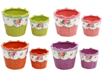Набір квіткових кашпо Плетений кошик, 9,5см та 13,5см, 4 дизайни (ціна за набір 2шт)