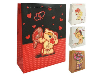 Пакет подарочный бумажный M Bear with bouquet 26х32х10см