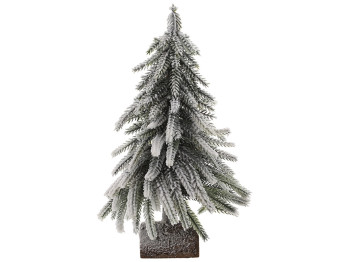 Елка декоративная заснеженная на деревянной подставке, 28см