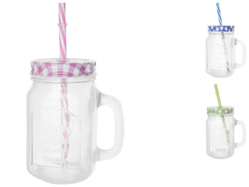 Чашка стеклянная с трубочкой 450мл НР