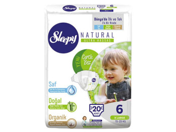 Підгузки Sleepy Natural XLarge, розмір 6 (15 - 25кг) 20шт
