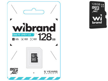 Карта Пам'яті Wibrand мicroSDHC 128gb UHS-1 10 Class Колір Чорний