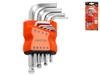 Набор Г-образных шестигранных ключей Emipro с шаровым наконечником, 9шт, 1,5–10мм