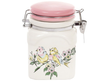 Банка керамічна для сипучих продуктів з кришкою на кліпсі Пташки, 650мл