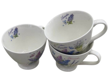 Чашка Lavender, кераміка, 400мл, колір білий з лавандовим декором