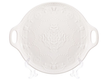 Блюдо с ручками Кружево круглое, D23см, цвет - белый