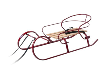 Санки детские со съемной спинкой Снегирь, металлические с деревянным сиденьем, бордовые, Vitan