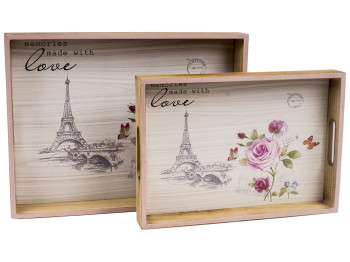 Піднос з ручками "Memories" МДФ 30х40х5см, 24х34х4,5см (ціна за набір 2шт)