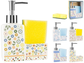 Диспенсер керамический для жидкого мыла с отделением для губки с губкой Wildflowers 12,8х6х16,5см 25