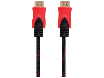 Кабель HDMI- HDMI 1.4V 1.5m (Тканевый провод) Цвет Чёрно-Красный
