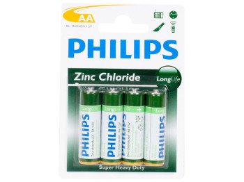 Батарейка солевая Philips "Long Life" , 1.5V, AA, R6 (цена за блистер 4шт)