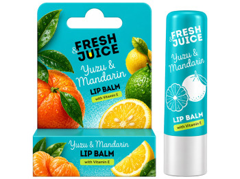 Бальзам для губ Fresh Juice, Yuzu & Mandarin, з вітаміном Е, живлення, зволоження, захист, 3,6г