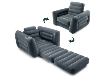 Надувне крісло з підсклянником Intex 66551, з велюровим покриттям, 117×100×66см, колір сірий