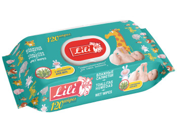 Влажные салфетки детские "Lili" "С экстрактом алоэ" 120шт с клапаном