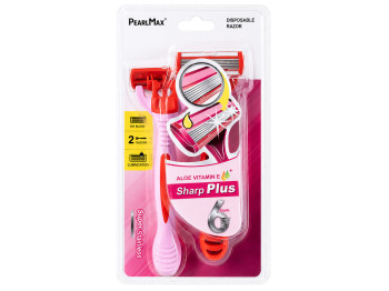 Бритвы одноразовые женские PearlMax Sharp Plus с увлажняющей полоской, 2 шт, 6 лезвий