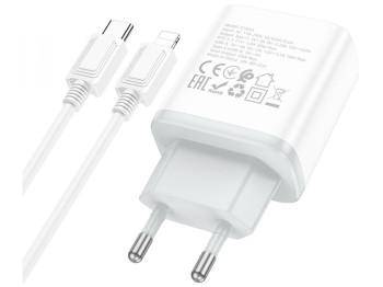 Сетевое зарядное устройство Hoco C105A Stage dual port PD20W+QC3.0 Type-C to Lightning Цвет Белый