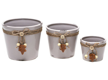 Набір кашпо з декором, колір - сірий зістарений (ціна за набір 3шт)