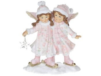 Декоративная статуэтка Ангелочки на коньках, 11,5см, цвет – бело-розовый
