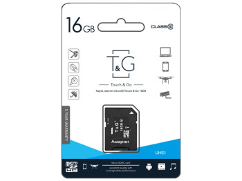 Карта Пам'яті T&G MicroSDHC 16gb UHS-1 10 Class & Adapter Колір Чорний