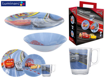 Набор посуды детской стеклянной Luminarc Disney Cars 3 3 предмета (тарелка, салатник, чашка) 53755