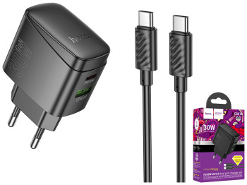 Сетевое зарядное устройство Hoco CS61A 1USB/1USB-C PD/QC 30W+Type-C to Type-C, цвет черный